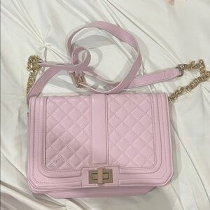 Guess Pink Quilted Crossbody with Gold Chain Strap